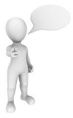 3d man pointing a finger at you with chat bubble.