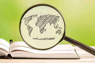 Global world information with a pencil drawing