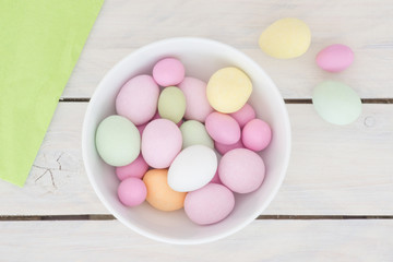 Easter eggs in a bowl on a table