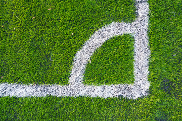 White line on the green soccer field