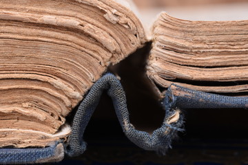 Closeup of old open book