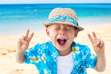 Child Laughs Holidays Clothes Isolated Natural Sea