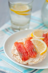 Sandwich with fresh salted salmon and cream cheese