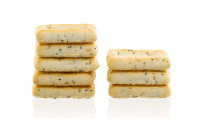 Fototapeta na wymiar Stack of square crackers isolated