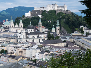 Fototapeta premium SALZBURG, AUSTRIA, JUNE 27: A view of hill fort Hohensalzburg, Salzburg, 2015