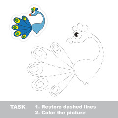 Peacock to be traced. Vector trace game.