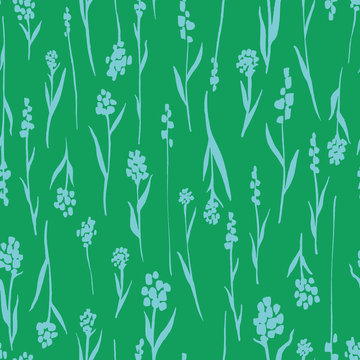 Vector seamless hand drawn gentle stylized flowers pattern, spring summer time, romantic little ditsy floral background allover print