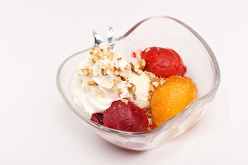 fruits sorbet with vanilla ice cream
