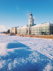 Зима в Петербурге, вид на Кунсткамеру