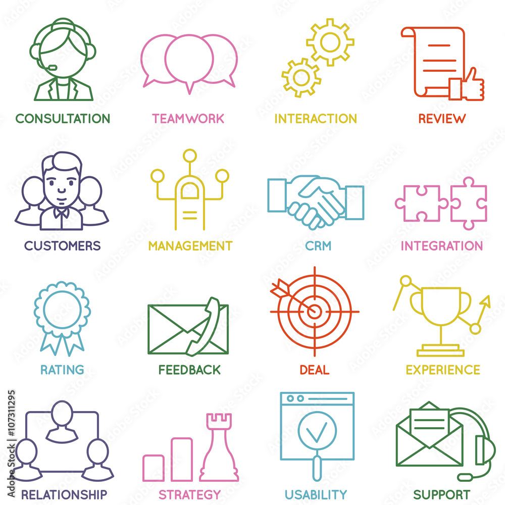 Poster vector set of linear customer relationship management icons - part 1