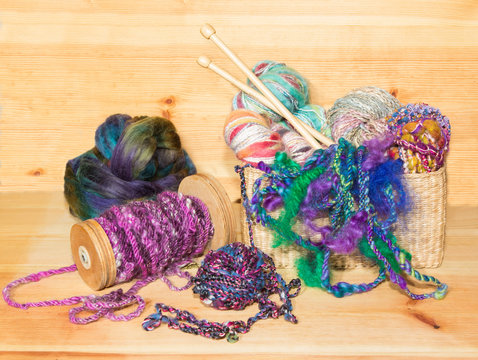 Various types of knitting yarns