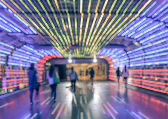 Blur abstract walkway colorful tunnel light bokeh background