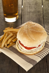 low fat burger, fries and soda