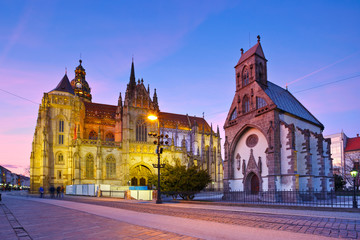 Fototapeta na wymiar St. Michael chapel and St. Elisabeth cathedral in the main square of Kosice city in eastern Slovakia.