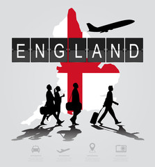 Infographic silhouette people in the airport for England flight