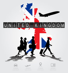Infographic silhouette people in the airport for United Kingdom