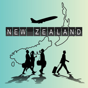 Infographic Silhouette People In The Airport For New Zealand Fli