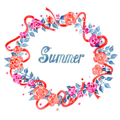 Watercolor summer floral wreath 