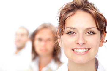 beautiful brunette girl smile portrait with a girl background