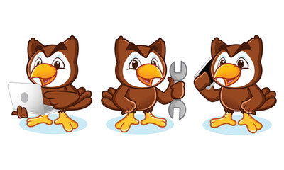 Owl Mascot Vector with phone