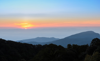 Landscape of sunrise over mountains