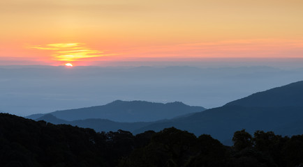 Stunning view of sunrise with mountain ranges