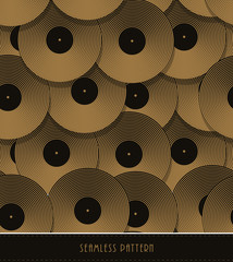 a vinyl records geometric seamless pattern in black and gold