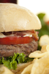 yummy hamburger and chips