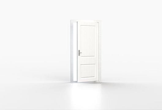 Bright Light Shining Through Open White Door On White Background