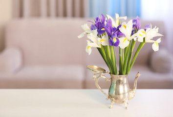 A bouquet of fresh irises, close up