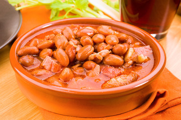 homemade beans in a clay pot