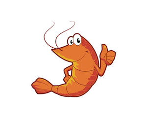 Cartoon shrimp with thumbs up hand sign