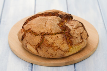 corn bread on blue woden background