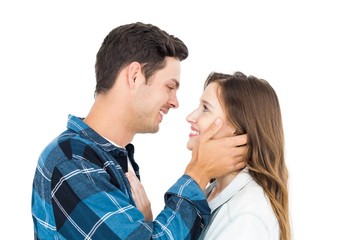 Cute couple embracing and looking to each other