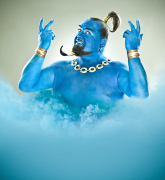 genie of the lamp with smoke isolated on grey