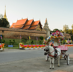 Tourist horse-drawn taxi at Wat Phra That Lampang Luang in Thailand