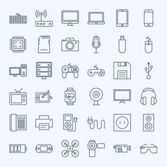 Line Gadgets and Devices Icons Set