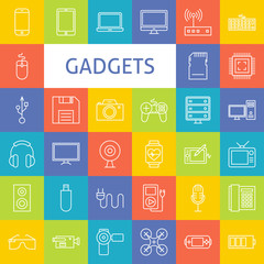 Vector Line Art Electronic Gadgets Icons Set