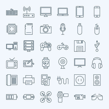 Line Gadgets and Devices Icons Set