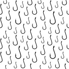 Fishing hooks seamless vector background.