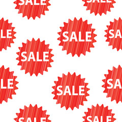 Seamless vector pattern with red sale signs.