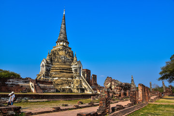 Fototapeta premium Ancient wall of Wat Phra Sri Sanphet the world heritage site in ayutthaya, Thailand
