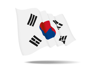 illustration south korea flag waving Isolated on White Background,vector