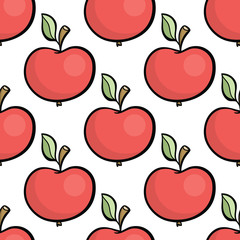 Cute cartoon style hand drawn red apple seamless pattern