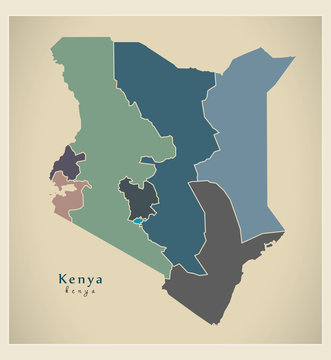 Modern Map - Kenya with provinces colored KE
