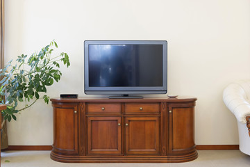 Wooden tv stand in the living room