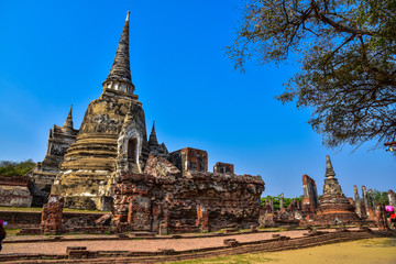 Obraz premium Ancient wall of Wat Phra Sri Sanphet the world heritage site in ayutthaya, Thailand