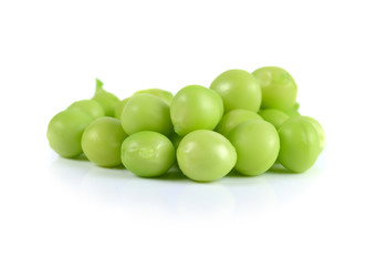 Fresh green peas isolated on white background.