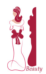 Silhouette of beautiful woman with red bow