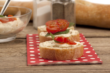 tomatoes and basil on bread
